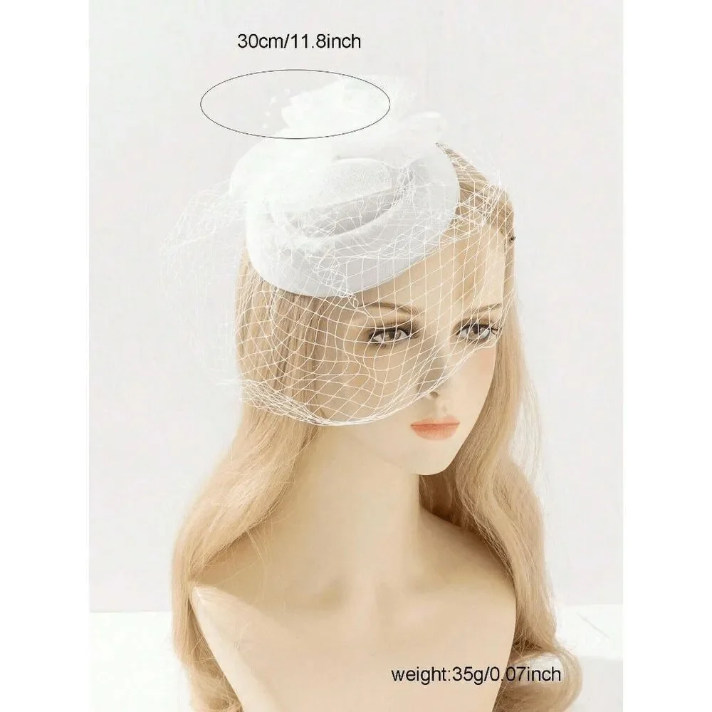 🤍 Pinup Accessory 1950s Retro Vintage Fascinator Bridal White Pillbox Veil Hat